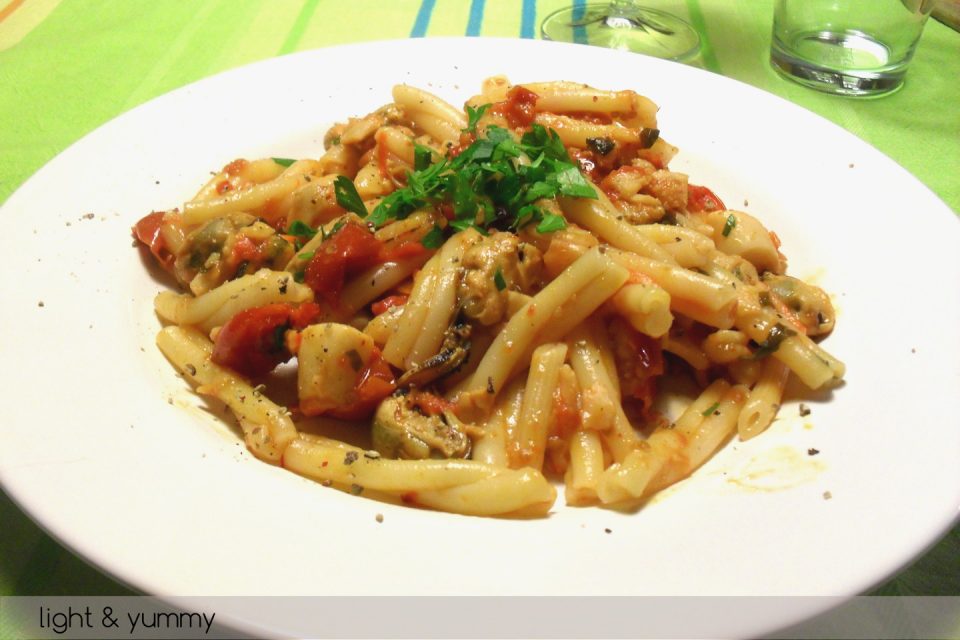 Pasta with frozen seafood, quick recipe, Light & Yummy