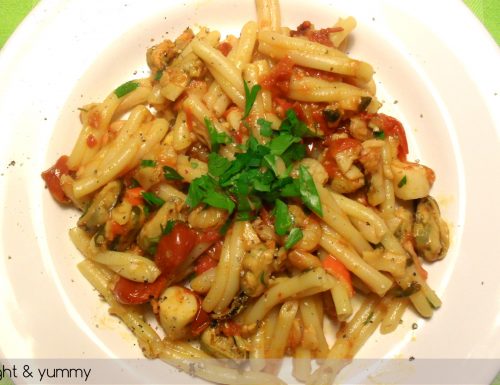 Pasta with frozen seafood, quick recipe