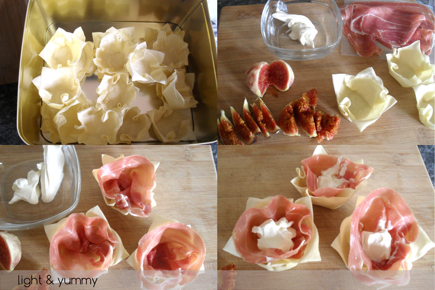 Figs and parma ham tartlets, summer recipe, Light & Yummy
