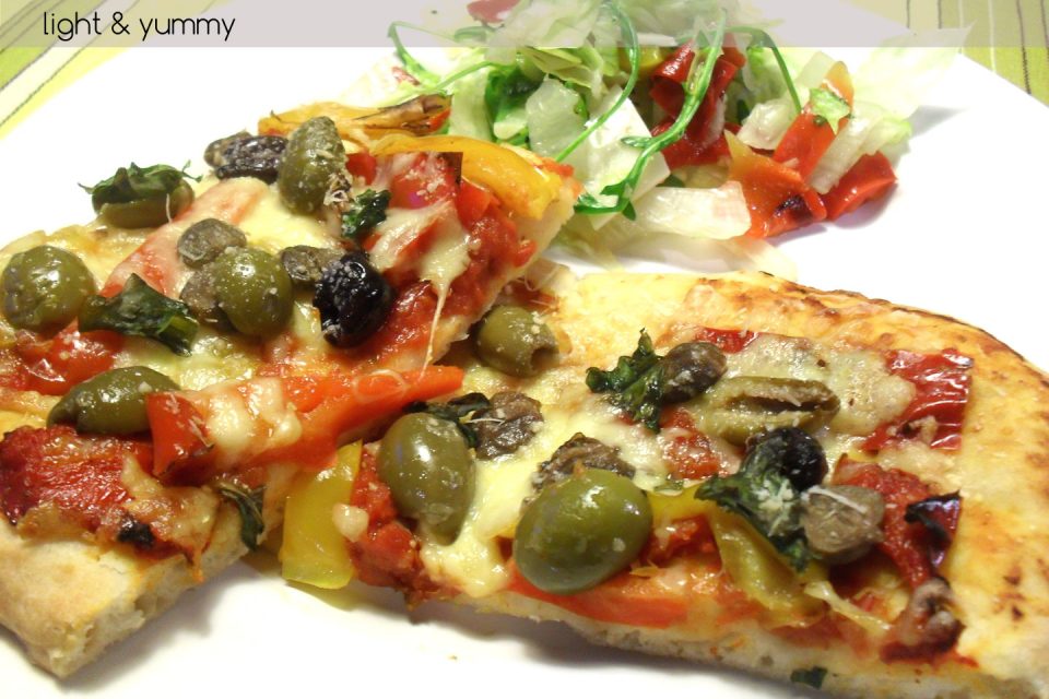 Pizza roasted peppers and olives, light recipe, Light & Yummy