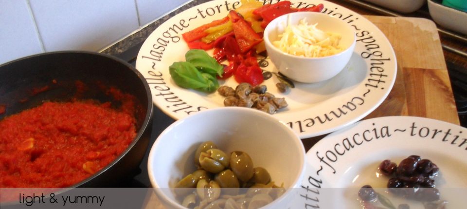 Pizza roasted peppers and olives, light recipe, Light & Yummy