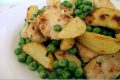 Pan cooked chicken with potatoes and peas