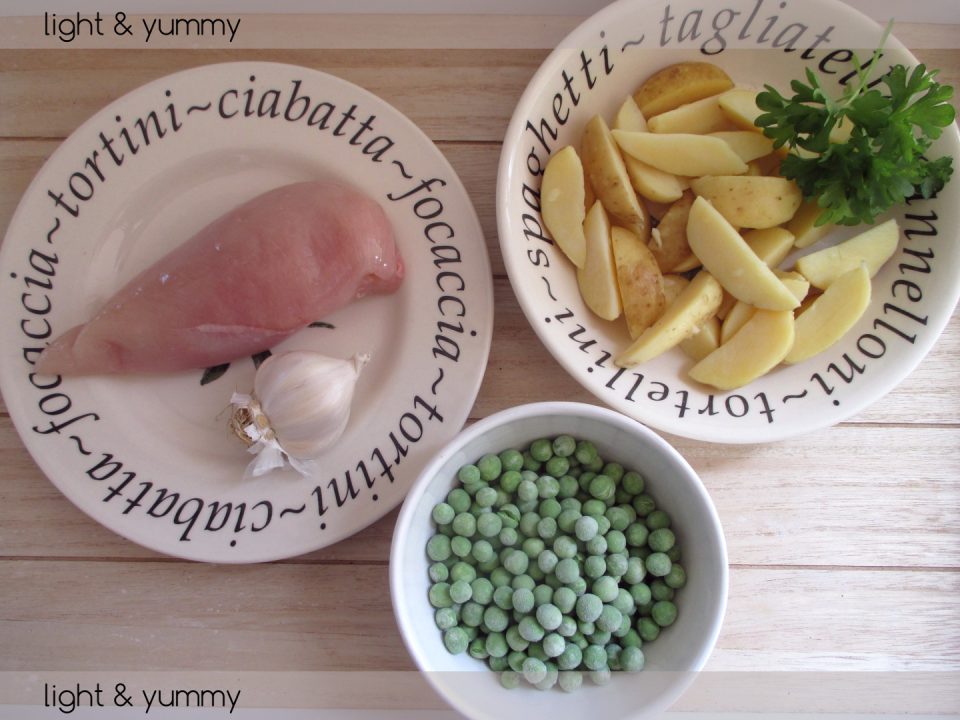 Pan cooked chicken with potatoes and peas, Light & Yummy